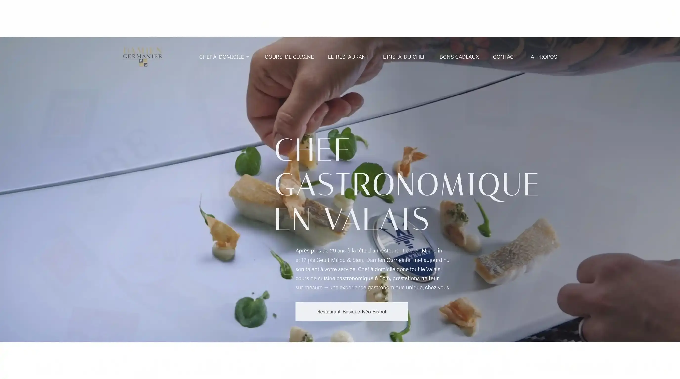 Site Damien Germanier — chef gastronomique à Sion, réalisation Zacadi